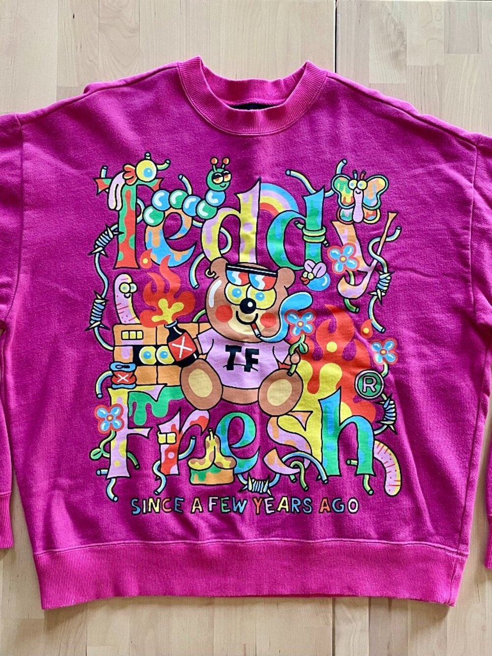 Teddy Fresh Unisex Hot Pink Sweatshirt size XS Colorful Graphic Print Like New
